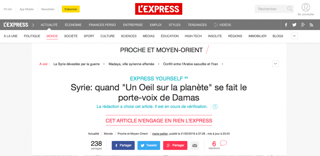 L'Express - FTV relaye la propagande de Damas 1